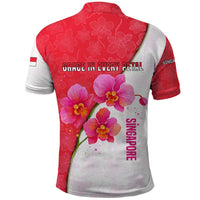 Singapore Polo Shirt with Orchid Flower Design and National Flag Motif