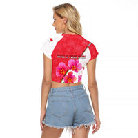 Singapore Raglan Cropped T Shirt with Orchid Flower Design and National Flag Motif