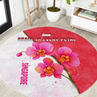 Singapore Round Carpet with Orchid Flower Design and National Flag Motif