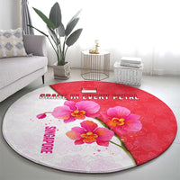 Singapore Round Carpet with Orchid Flower Design and National Flag Motif