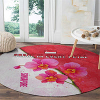 Singapore Round Carpet with Orchid Flower Design and National Flag Motif