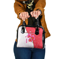 Singapore Shoulder Handbag with Orchid Flower Design and National Flag Motif