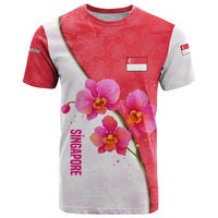 Singapore T Shirt with Orchid Flower Design and National Flag Motif
