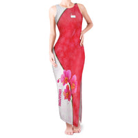 Singapore Tank Maxi Dress with Orchid Flower Design and National Flag Motif