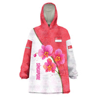 Singapore Wearable Blanket Hoodie with Orchid Flower Design and National Flag Motif