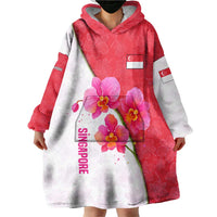 Singapore Wearable Blanket Hoodie with Orchid Flower Design and National Flag Motif