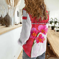Singapore Women Casual Shirt with Orchid Flower Design and National Flag Motif