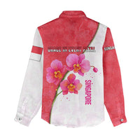 Singapore Women Casual Shirt with Orchid Flower Design and National Flag Motif