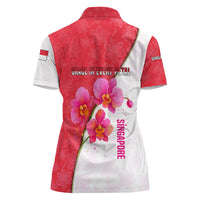 Singapore Women Polo Shirt with Orchid Flower Design and National Flag Motif