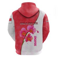 Singapore Zip Hoodie with Orchid Flower Design and National Flag Motif