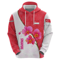 Singapore Zip Hoodie with Orchid Flower Design and National Flag Motif