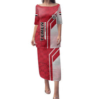 Yemen Football Family Matching Puletasi and Hawaiian Shirt with Red and White Flag Design