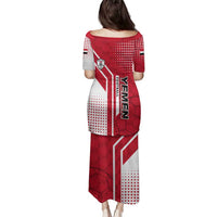 Yemen Football Family Matching Puletasi and Hawaiian Shirt with Red and White Flag Design
