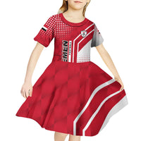 Yemen Football Kid Short Sleeve Dress with Red and White Flag Design
