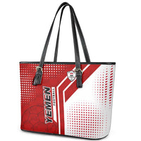 Yemen Football Leather Tote Bag with Red and White Flag Design