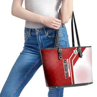Yemen Football Leather Tote Bag with Red and White Flag Design