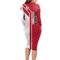 Yemen Football Long Sleeve Bodycon Dress with Red and White Flag Design