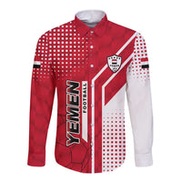 Yemen Football Long Sleeve Button Shirt with Red and White Flag Design