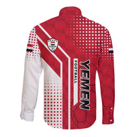 Yemen Football Long Sleeve Button Shirt with Red and White Flag Design