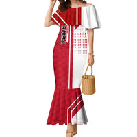 Yemen Football Mermaid Dress with Red and White Flag Design