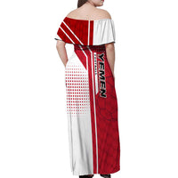 Yemen Football Off Shoulder Maxi Dress with Red and White Flag Design