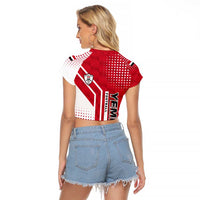 Yemen Football Raglan Cropped T Shirt with Red and White Flag Design