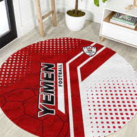 Yemen Football Round Carpet with Red and White Flag Design