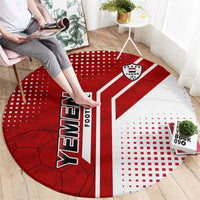 Yemen Football Round Carpet with Red and White Flag Design
