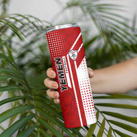 Yemen Football Skinny Tumbler with Red and White Flag Design