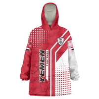 Yemen Football Wearable Blanket Hoodie with Red and White Flag Design