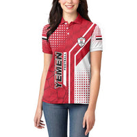 Yemen Football Women Polo Shirt with Red and White Flag Design