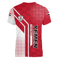 Yemen Football Women V-Neck T-Shirt with Red and White Flag Design