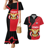 Yemen Eagle Emblem Couples Matching Mermaid Dress and Hawaiian Shirt with National Flag and Map Design