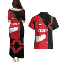 Yemen Eagle Emblem Couples Matching Puletasi and Hawaiian Shirt with National Flag and Map Design
