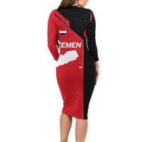 Yemen Eagle Emblem Family Matching Long Sleeve Bodycon Dress and Hawaiian Shirt with National Flag and Map Design