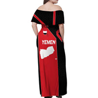 Yemen Eagle Emblem Family Matching Off Shoulder Maxi Dress and Hawaiian Shirt with National Flag and Map Design