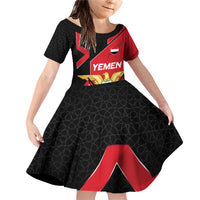 Yemen Eagle Emblem Family Matching Off Shoulder Short Dress and Hawaiian Shirt with National Flag and Map Design