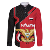 Yemen Eagle Emblem Family Matching Off Shoulder Short Dress and Hawaiian Shirt with National Flag and Map Design