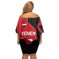 Yemen Eagle Emblem Family Matching Off Shoulder Short Dress and Hawaiian Shirt with National Flag and Map Design