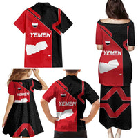 Yemen Eagle Emblem Family Matching Puletasi and Hawaiian Shirt with National Flag and Map Design