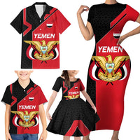 Yemen Eagle Emblem Family Matching Short Sleeve Bodycon Dress and Hawaiian Shirt with National Flag and Map Design
