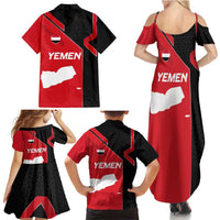 Yemen Eagle Emblem Family Matching Summer Maxi Dress and Hawaiian Shirt with National Flag and Map Design