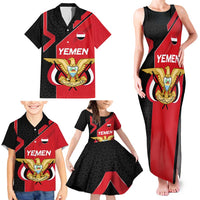 Yemen Eagle Emblem Family Matching Tank Maxi Dress and Hawaiian Shirt with National Flag and Map Design