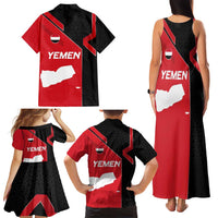 Yemen Eagle Emblem Family Matching Tank Maxi Dress and Hawaiian Shirt with National Flag and Map Design