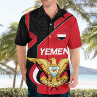 Yemen Eagle Emblem Hawaiian Shirt with National Flag and Map Design