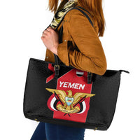 Yemen Eagle Emblem Leather Tote Bag with National Flag and Map Design