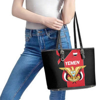 Yemen Eagle Emblem Leather Tote Bag with National Flag and Map Design