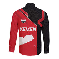 Yemen Eagle Emblem Long Sleeve Button Shirt with National Flag and Map Design