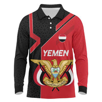 Yemen Eagle Emblem Long Sleeve Polo Shirt with National Flag and Map Design