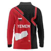 Yemen Eagle Emblem Long Sleeve Polo Shirt with National Flag and Map Design